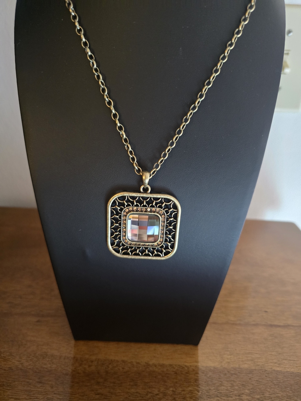 Lia Sophia Gold-Tone Square Filigree Necklace with Iridescent Center